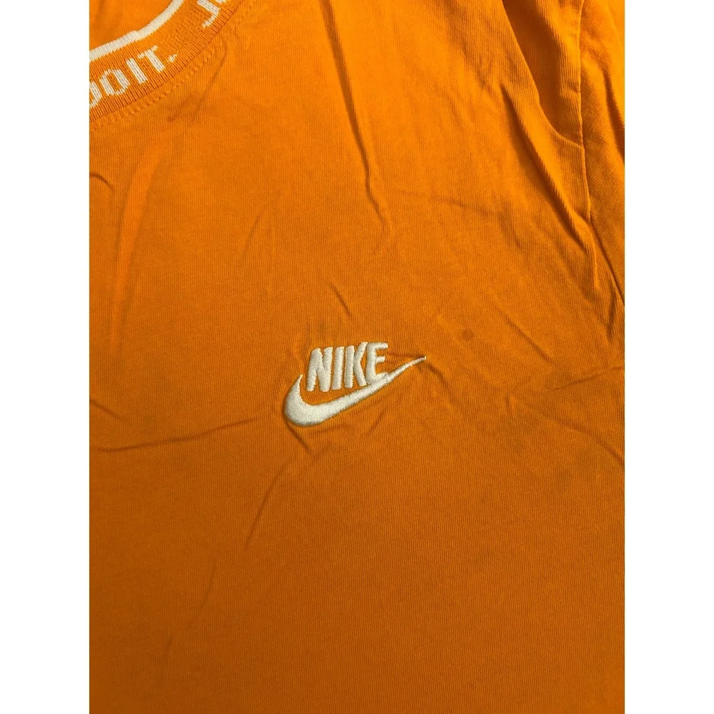 Nike T-Shirt Mens Large Orange Good Just Do It Ribbed Neck Embroidered Logo